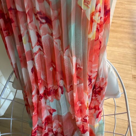 B. Darlin Long Maxi Pleated Dress, Aqua/Coral, Size 1/2, NWT - Picture 6 of 12